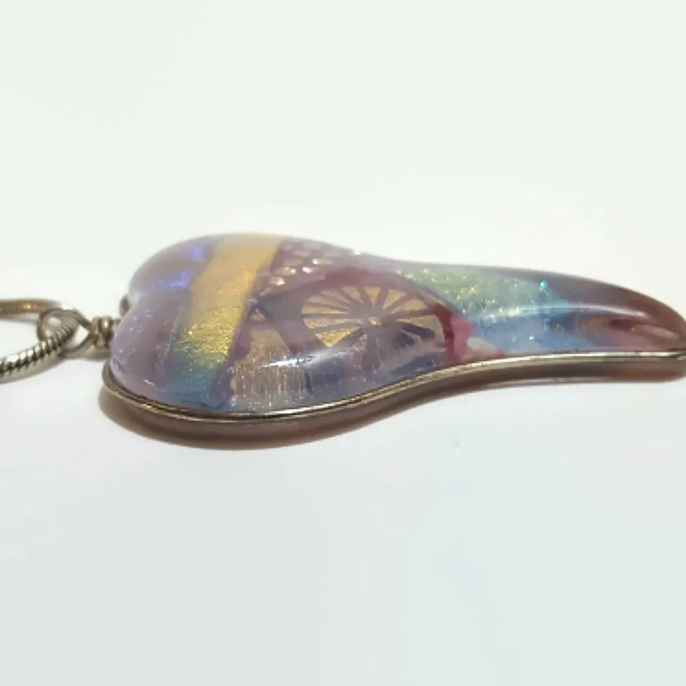 Pink Dichroic Glass Sterling Silver Snake Chain Necklace